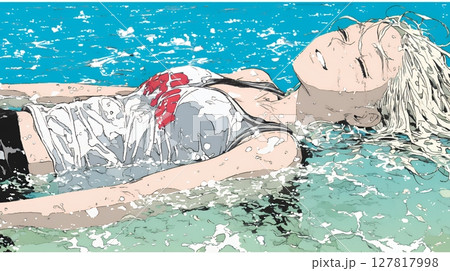 海で泳いでいる若い女性