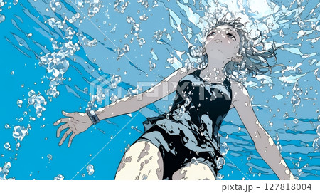 海で泳いでいる若い女性