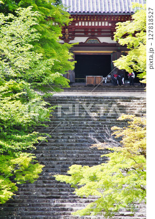 京都高雄にある神護寺の凛とした情景 金堂と石段 京都高雄にある神護寺の凛とした情景 金堂と石段 127818527