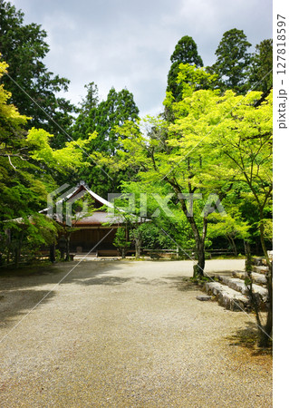京都高雄にある神護寺の凛とした情景 大師堂 127818597