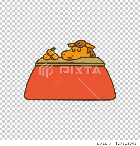 2026年、令及8年、馬年、新年、被爐、橘子、放鬆、馬、人物插圖 127818643