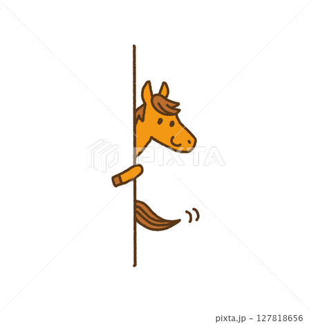 2026年 令和八年 午年 年賀 壁からのぞく 馬 キャラクターイラスト 2026年 令和八年 午年 年賀 壁からのぞく 馬 キャラクターイラスト 127818656