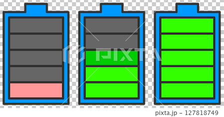 Illustration of a new battery and a discharged battery with low voltage Illustration of a new battery and a discharged battery with low voltage 127818749