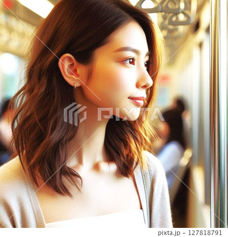 電車に乗っている女性 127818791