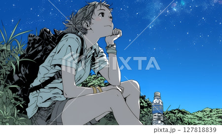 星空を眺めている若い女性