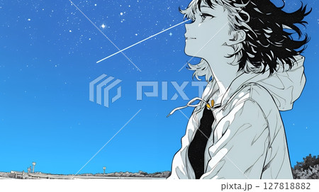 星空を眺めている若い女性