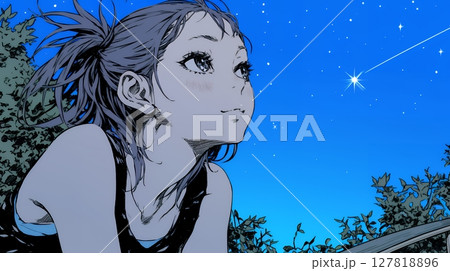 星空を眺めている若い女性