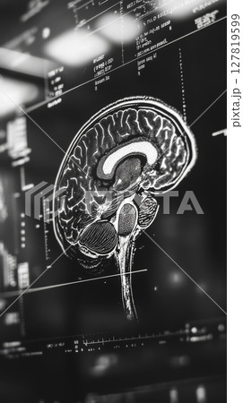 Black and white mri scan of a human brain in...のイラスト素材 [127819599] - PIXTA