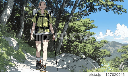 ソロハイキング（ソロ登山）を楽しんでいる若い女性