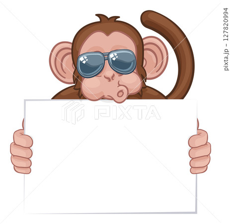 Monkey Sunglasses Cartoon Animal Holding Sign Monkey Sunglasses Cartoon Animal Holding Sign 127820994