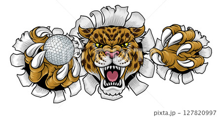 Jaguar Leopard Cheetah Panther Golf Ball Mascot Jaguar Leopard Cheetah Panther Golf Ball Mascot 127820997