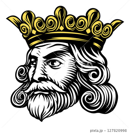 King Medieval Crown Head Face Vintage Woodcut King Medieval Crown Head Face Vintage Woodcut 127820998
