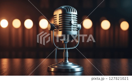 Vintage microphone on dark background 127821021