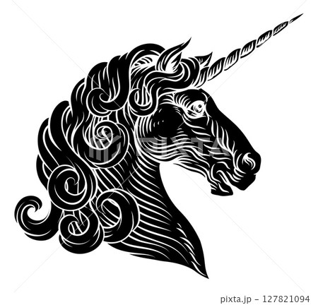 Unicorn Head Woodcut Etching Vintage Style Unicorn Head Woodcut Etching Vintage Style 127821094