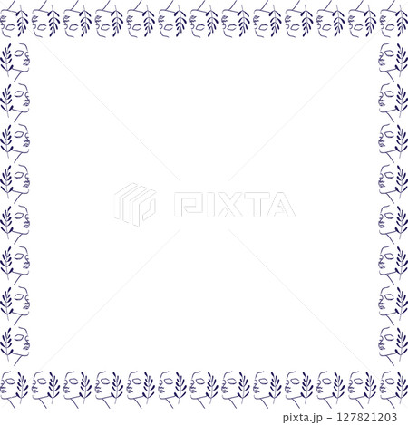 Woman face with branch fashion border. Simple template element for design, invitations Woman face with branch fashion border. Simple template element for design, invitations 127821203