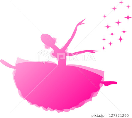 バレエを踊るバレリーナ　ローズ色のグラデーションのシルエット 127821290