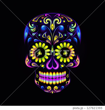 Pattern of Day of The Dead colorful sugar skull with floral ornament. Dia de los Muertos 127821393