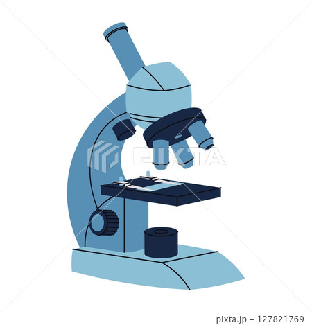 Flat Design Microscope on White Background. Scientific Instrument for Laboratory, School Education and Research. Perfect for Science Projects, Educational Materials and Medical Illustrations Flat Design Microscope on White Background. Scientific Instrument for Laboratory, School Education and Research. Perfect for Science Projects, Educational Materials and Medical Illustrations 127821769