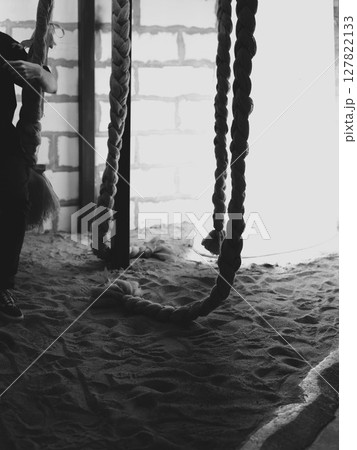 An Artistic Monochrome Image Showcasing an Unconventional and Unique Swing Setup An Artistic Monochrome Image Showcasing an Unconventional and Unique Swing Setup 127822133