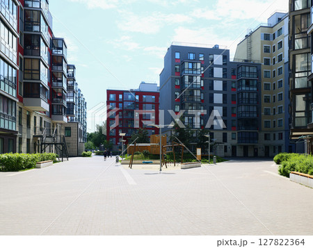 A contemporary modern residential area showcasing stunning urban architecture designs 127822364