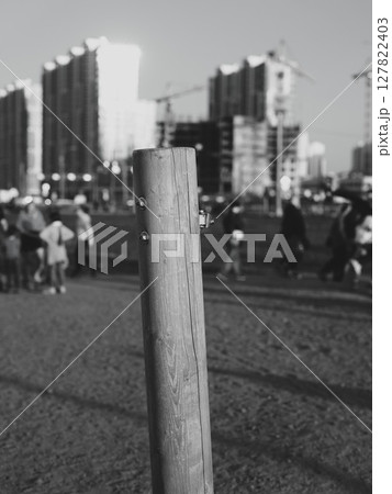 Urban Life A Captivating Modern Cityscape Presented in Striking Black and White Contrast 127822403