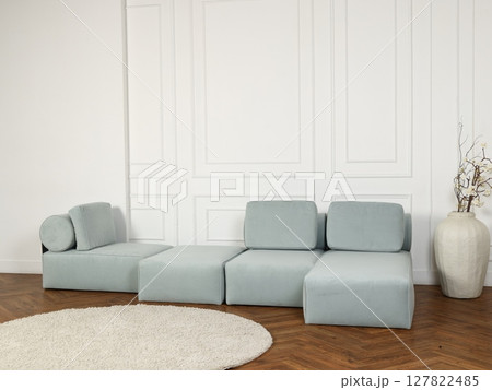 Introducing the Modern Modular Sofa in Soft Blue, perfect for Contemporary Living Spaces 127822485