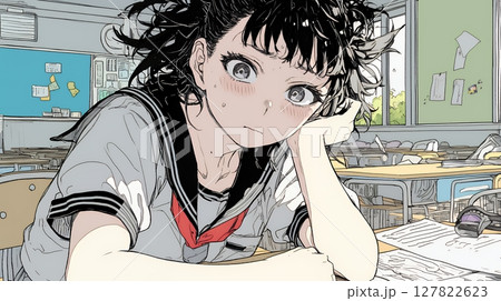 パニック状態の制服を着た女子高生