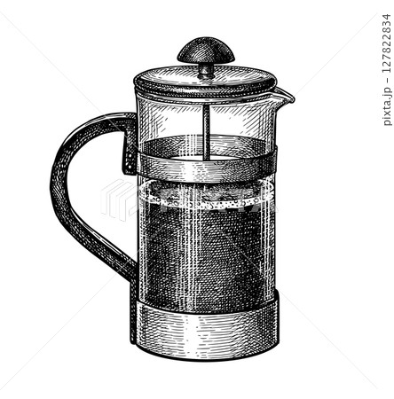 French press with coffee ink sketch French press with coffee ink sketch 127822834