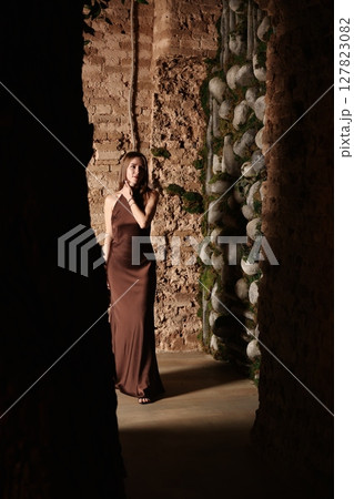 An Elegant Woman Gracefully Posing in a Unique and Captivating Setting That Inspires Awe 127823082