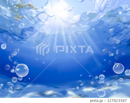 海中から太陽を見上げたイラスト素材　アニメ風 127823387
