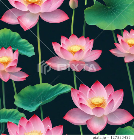 水面に映る蓮の花 127823455