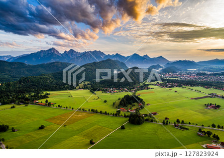 Beautiful natural landscape of the Alps. Forggensee and Schwangau, Germany, Bavaria Beautiful natural landscape of the Alps. Forggensee and Schwangau, Germany, Bavaria 127823924