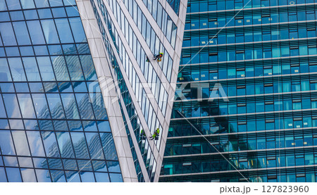 Professional Window cleaners at work. Professional Window cleaners at work. 127823960