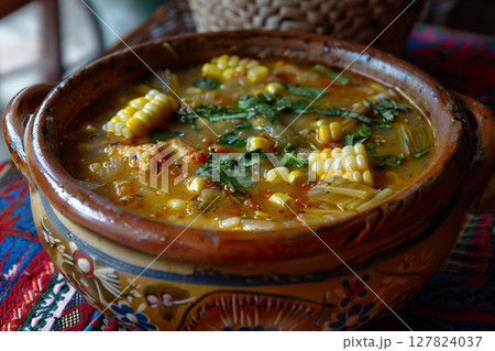 Salvadoran sopa de pata is a hearty soup made with tripe, vegetables, and corn Salvadoran sopa de pata is a hearty soup made with tripe, vegetables, and corn 127824037
