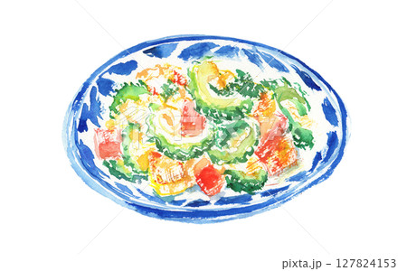 ゴーヤチャンプルーの水彩イラスト – 沖縄の伝統的な炒め料理 127824153