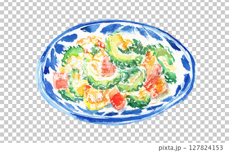 ゴーヤチャンプルーの水彩イラスト – 沖縄の伝統的な炒め料理 127824153