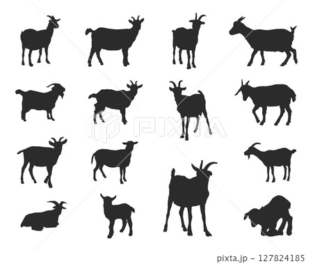 Goat silhouettes, Goat silhouette set, Goat vector 127824185