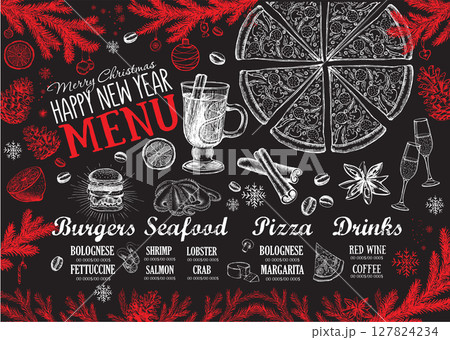 Christmas menu cafe. Food flyer. Restaurant menu. Template design.	 127824234