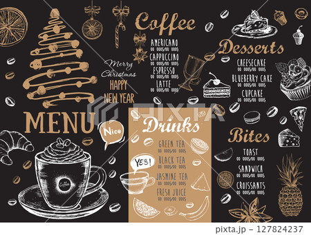 Christmas menu cafe. Food flyer. Restaurant menu. Template design.	 127824237