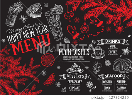 Christmas menu cafe. Food flyer. Restaurant menu. Template design. Christmas menu cafe. Food flyer. Restaurant menu. Template design. 127824239