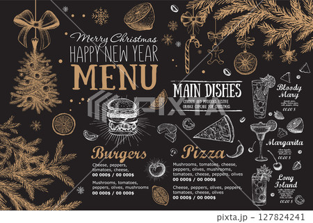 Christmas menu cafe. Food flyer. Restaurant menu. Template design. Christmas menu cafe. Food flyer. Restaurant menu. Template design. 127824241