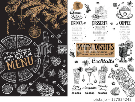 Christmas menu cafe. Food flyer. Restaurant menu. Template design.	 127824242