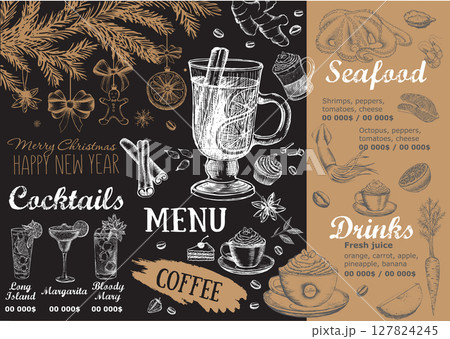 Christmas menu cafe. Food flyer. Restaurant menu. Template design. Christmas menu cafe. Food flyer. Restaurant menu. Template design. 127824245