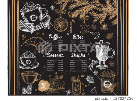 Christmas menu cafe. Food flyer. Restaurant menu. Template design. Christmas menu cafe. Food flyer. Restaurant menu. Template design. 127824250
