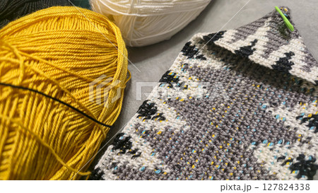 Knitting a bag from threads with a crochet hook. Step-by-step instructions 127824338