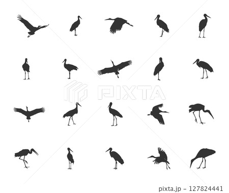 Stork silhouette, Stork vector silhouette, Flying stork silhouette, Stork SVG, Stork silhouette clip art 127824441