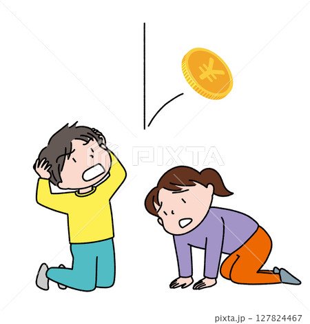お金を失って絶望する若い男女のイラスト 127824467