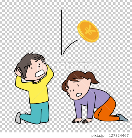 お金を失って絶望する若い男女のイラスト 127824467