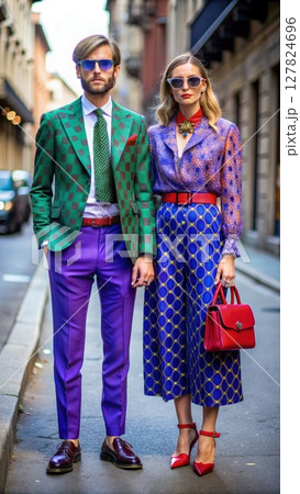 Modern Couple Standing on the Street. Generative AI 127824696