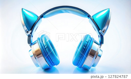 Stylish Blue Headphones With Cat Ears. Generative AI 127824787